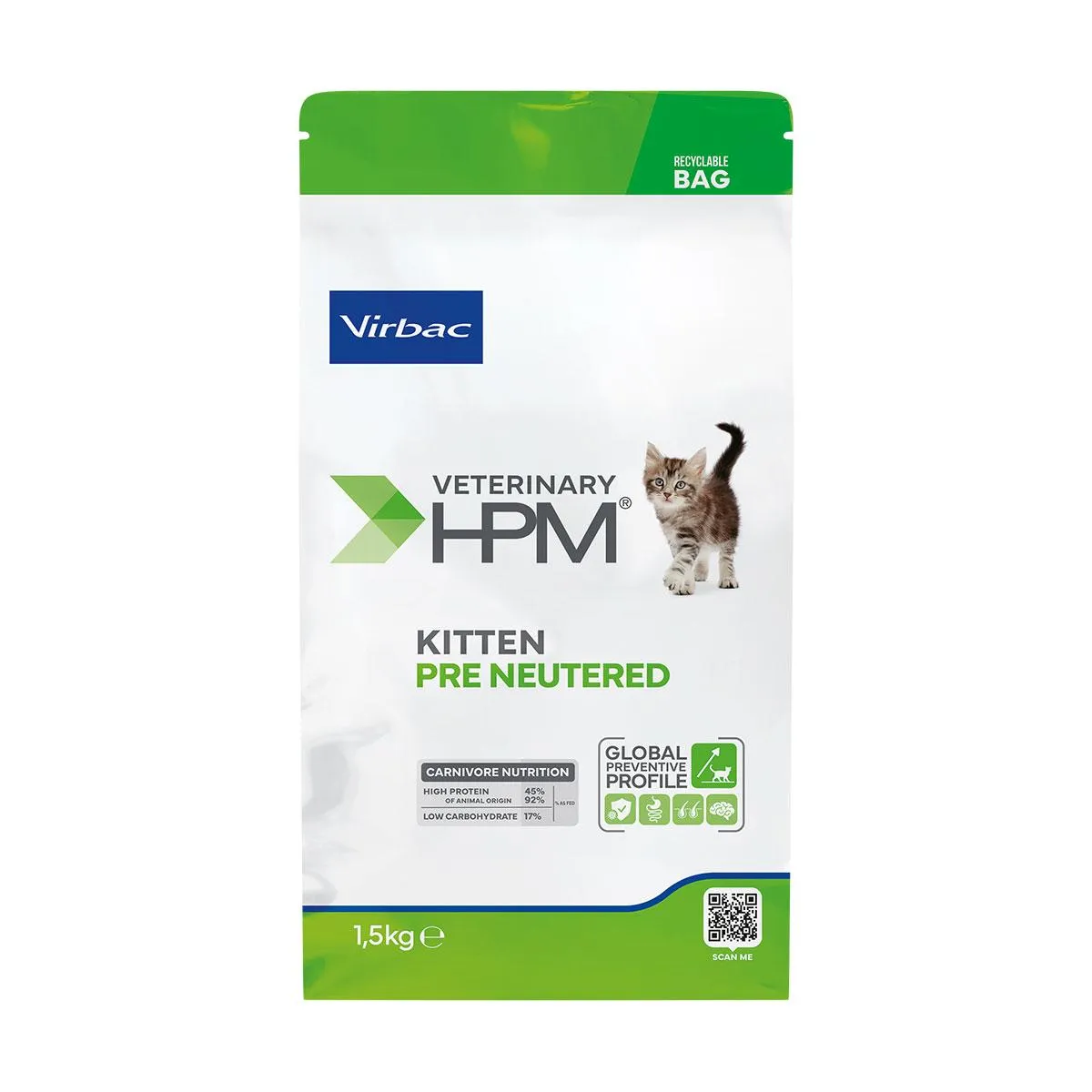 [VIRB-65] VIRBAC VETERINARY HPM Kitten Pre Neutered pour chat - Sac 1.5kg