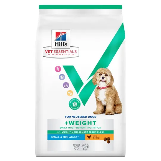 HILL'S VET ESSENTIALS For Neutered Dogs +Weight Daily Multi-Benefit Small & Mini Adult 1+ au poulet pour chien - Sac de 2 kg